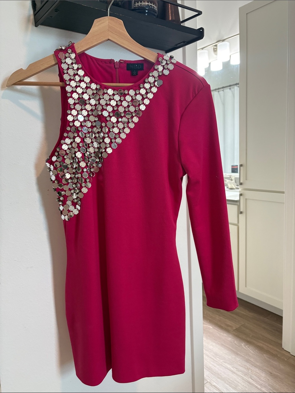 naked wardrobe Hot Pink One-Shoulder Sequin Dress